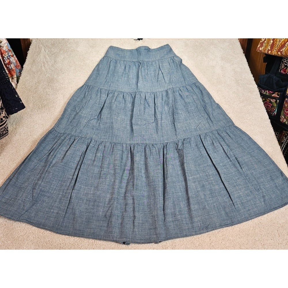 J McLaughlin Ophelia Chambray Prairie Maxi Skirt M Festival Boho‎ Cottagecore